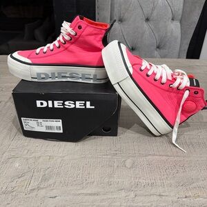 Diesel Hot Pink High-Top Platform Sneakers with White Laces